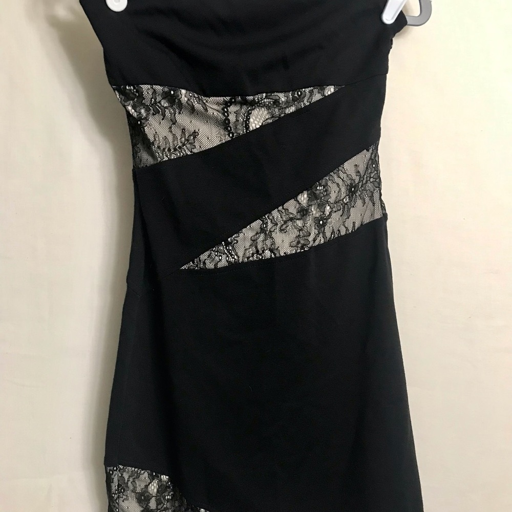 Guess Strapless Elegant Black Lace Dress